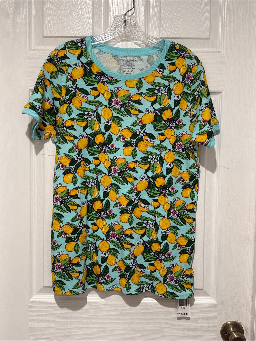 Vera Bradley Aqua Lemon Floral Short Sleeve Tee